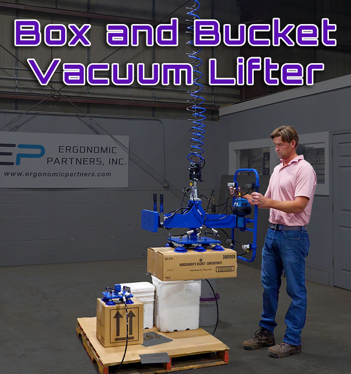 Versatile Multi-Head Vacuum Lifter for Boxes and Buckets